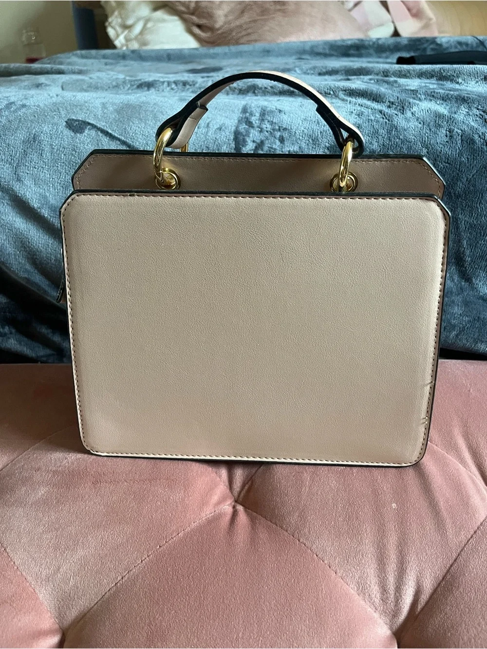 Steve Madden Nude Beige Structured Top-Handle Satchel